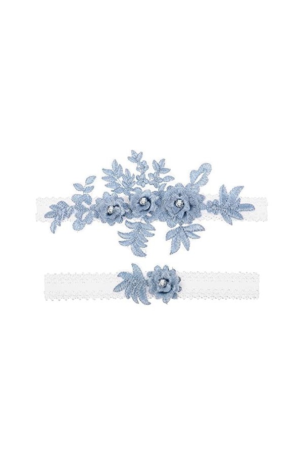Amosfun Lot de 2 jarretelles de mariage en dentelle avec strass élastiques pour demoiselle dhonneur, mariage, décoration ble