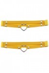 Lot de 2 porte-jarretelles élastiques réglables en cuir synthétique pour femme et fille Motif cœur gothique 2 rangées, jaune,