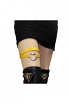 Lot de 2 porte-jarretelles élastiques réglables en cuir synthétique pour femme et fille Motif cœur gothique 2 rangées, jaune,