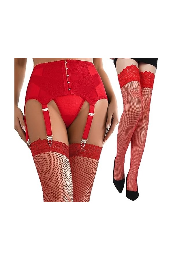 ohyeahlady Porte-Jarretelles Sexy et Bas Grande Taille Bas et Porte Jarretelle Ensemble Guêpière Porte Jarretelle avec 6 Atta