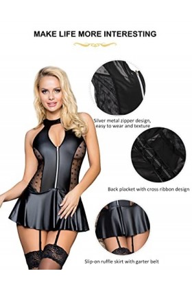 comeondear Femme Robe Grande Taille Clubwear Résille Lingerie Dos Nu avec 4 Pinces Noir5,XL-XXL 