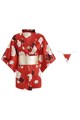 Robe kimono vintage japonaise pour femme - Cosplay exotique - Lingerie, Rouge, taille unique