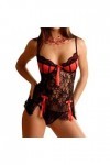 SooYoove. Lingerie Sexy. 2 pièces. Nuisette, String. V1. Rouge et Noir M 