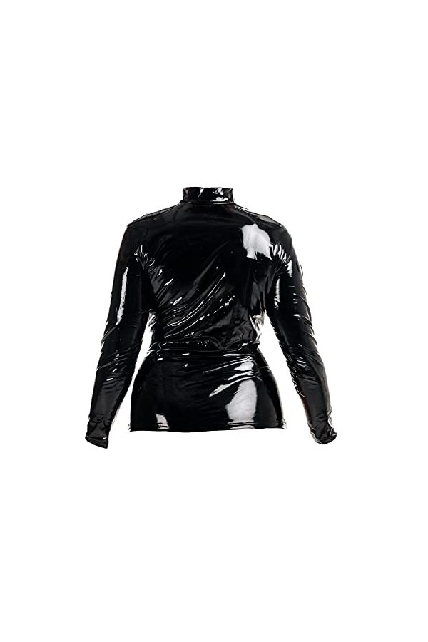 Rubberfashion Chemise en Cuir - Chemise en Cuir à Manches Longues Brillante - Chemise Sexy pour Femmes et Hommes. Laque Noire