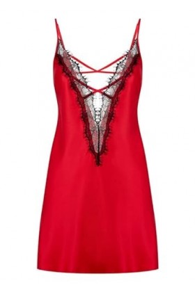 Ann Summers - Robe de nuit rouge Cherryann pour femme, nuisette en satin avec bretelles en dentelle | Vêtements de nuit pour 