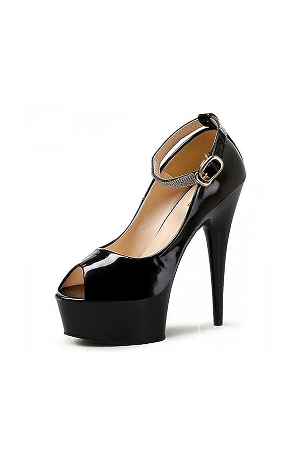 PROMI Talons Hauts Talons Hauts Noir 15 cm Femmes Bouche Poisson Chaussures Individuelles-Noir||39