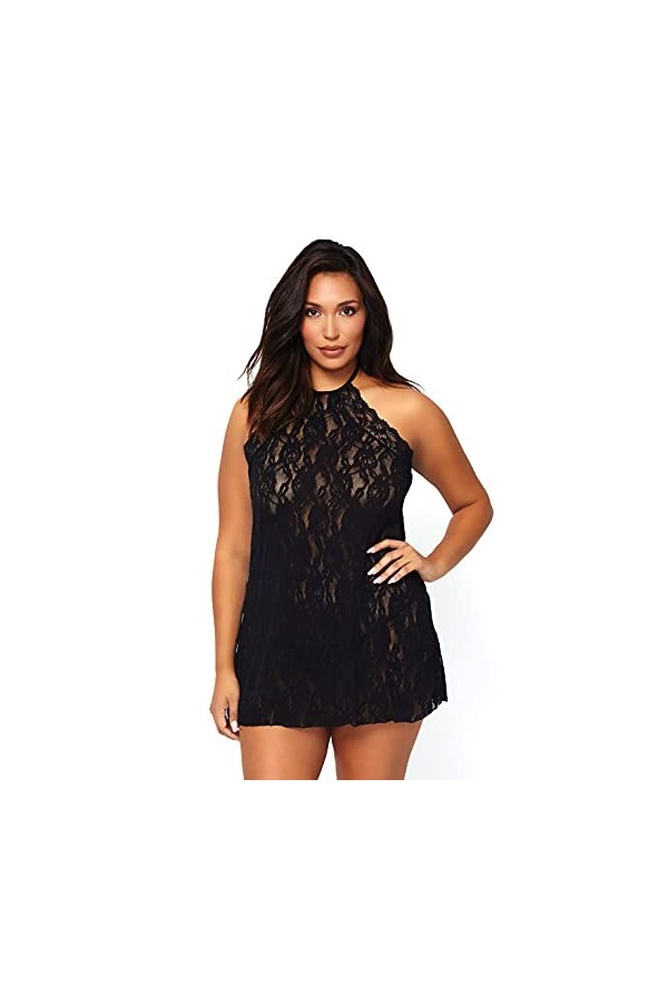 Leg Avenue 81562Q Nuisette Col Halter en Dentelle Florale Noir Taille Plus 42-46