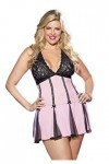 Shirley of Hollywood Nombre x96389&nbsp;Taille 1/2&nbsp;X Rose/Noir Babydoll dentelle stretch et filet