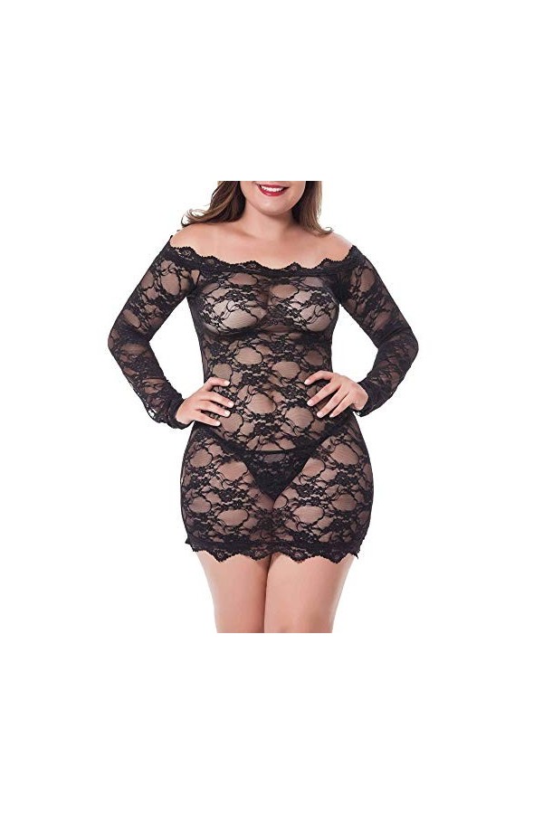 LINGERLOVE Womens Plus Size Sexy Lingerie Chemise Nuisette Floral en Dentelle Voir à Travers Le Body Lingerie, Vin Rouge, 3X/