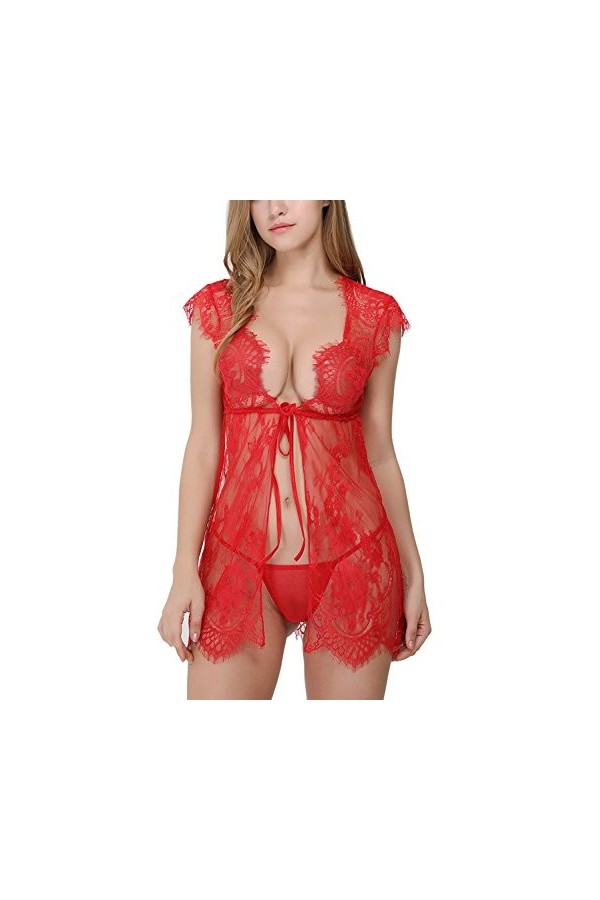 KELITCH Pyjama Sexy en Dentelle sous-vêtements ajourés Ouvert sur Le Devant Style poupée