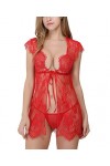 KELITCH Pyjama Sexy en Dentelle sous-vêtements ajourés Ouvert sur Le Devant Style poupée