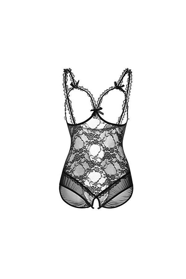 KELITCH Sexy Femmes Nuisette Lingerie Ensemble en Dentelle Soutien-Gorge Pur Pyjama Chemises De Nuit G-String Voir À Travers 