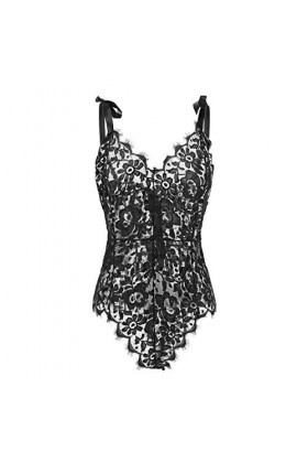 KELITCH Nuisette Sexy en Dentelle pour Femmes Nuisette en Maille sous-vêtements String Ensemble de vêtements de Nuit