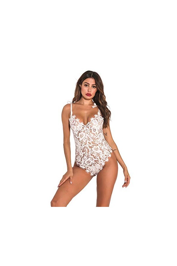 KELITCH Nuisette Sexy en Dentelle pour Femmes Nuisette en Maille sous-vêtements String Ensemble de vêtements de Nuit