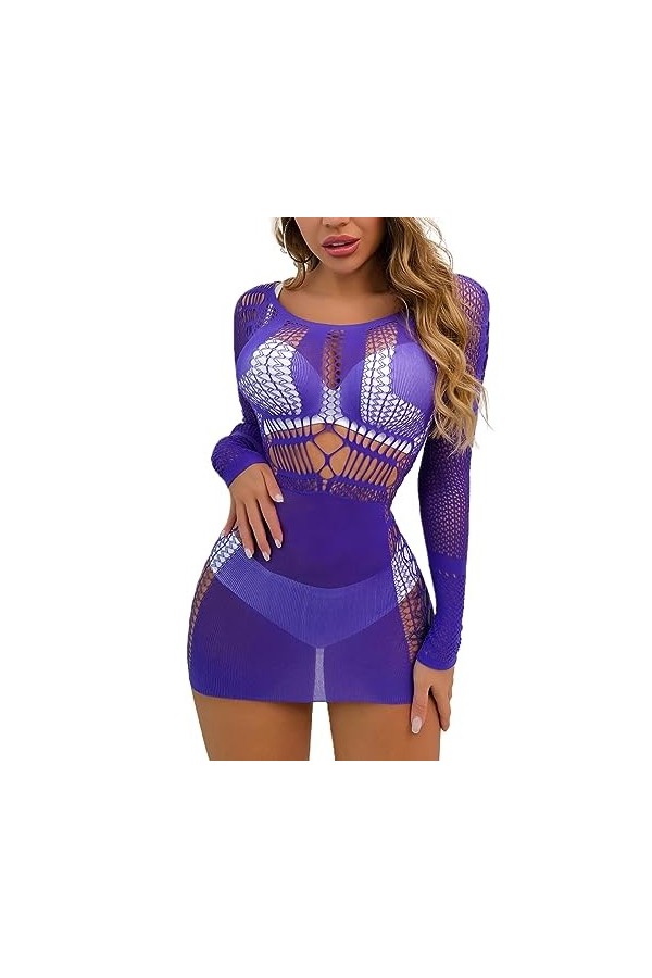 Buitifo Nuisette sexy en résille pour femme, violet, M
