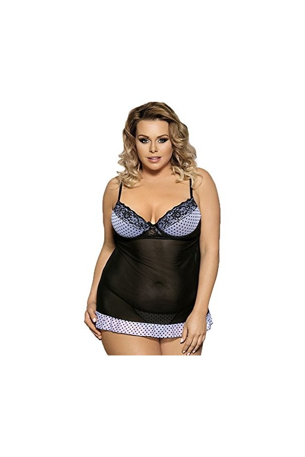 Yummy Bee - Lingerie Nuisette Babydoll Noire Blanc à Pois Soutien à Armatures Grande Taille 36-52 40 