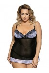 Yummy Bee - Lingerie Nuisette Babydoll Noire Blanc à Pois Soutien à Armatures Grande Taille 36-52 40 