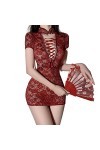 Temptshow Nuisette sexy en dentelle Cheongsam pour femme Noir, Taille unique