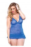 Leg Avenue 81426Q Chemise en Dentelle avec Volants Bleu Royal Taille Grande EUR 44-48