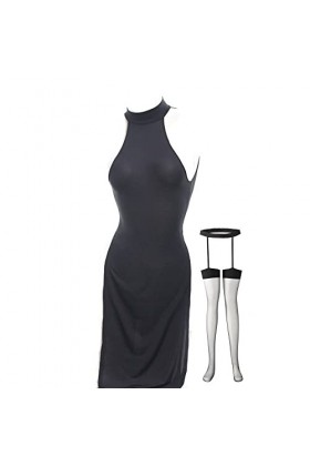 Nuisette sexy transparente sans manches pour femme, Noir , XS/M