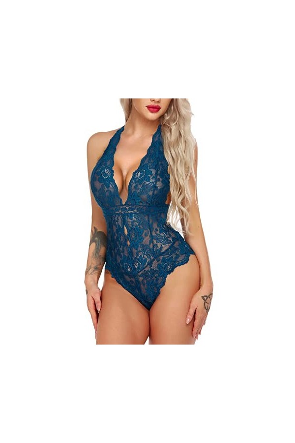 Avidlove Lingerie une pièce en dentelle Teddy Mini Bodysuit, Noir , XL
