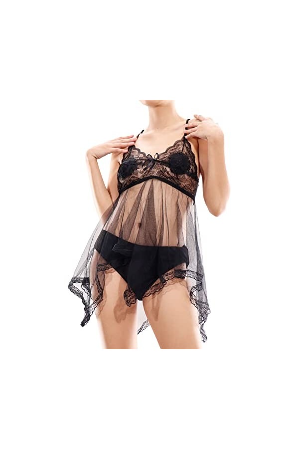 Pradize Robe Lingerie De Nuit Femme – Nuisette Transparente - 40-75 kg