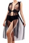Pradize Robe Déshabillée Lingerie De Nuit Femme – Nuisette Transparente – Noir – 40-75 kg