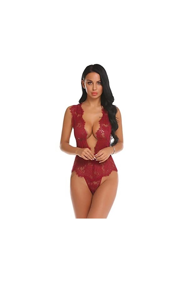 Nuisette en Dentelle sous-Vêtements Sexy Rouge M