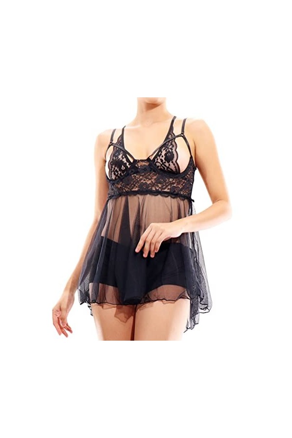 Pradize Robe Lingerie De Nuit Femme – Nuisette Ouverte Transparente - 40-75 kg