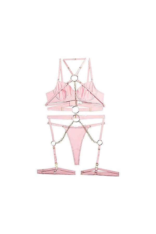 Marjolaine Lingerie Nuisette Ultra Thin Sexy Fashion Mesh See Through Strap Sexy Lingerie Jumpsuit String Simili Cuir Red, M