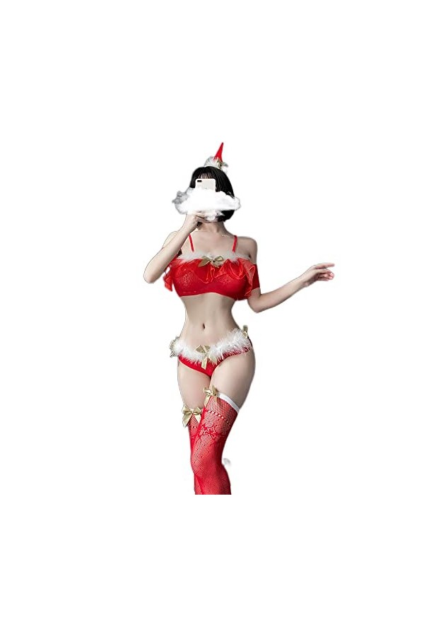 Temptshow Nuisette sexy pour femme - Motif Père Noël - Rouge 4