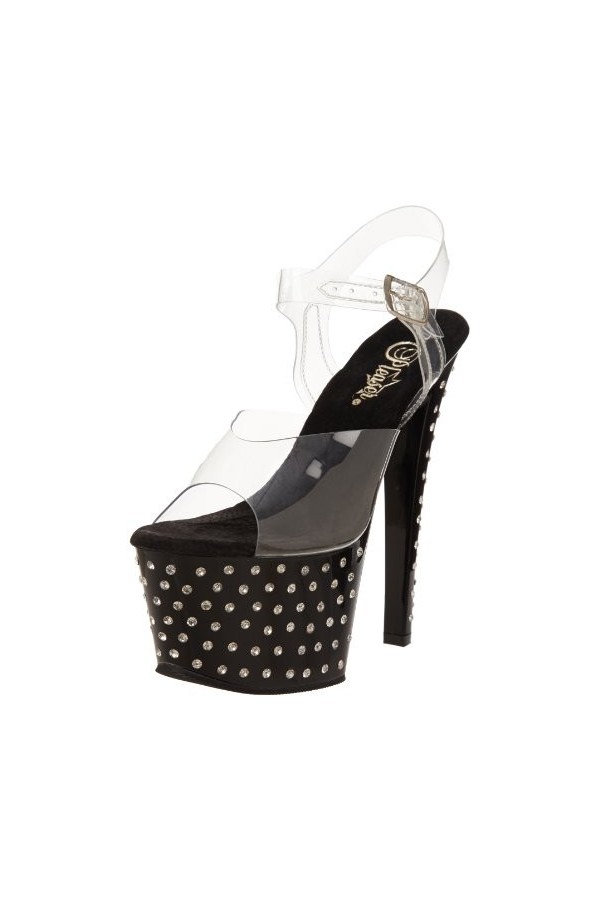 Pleaser Stardust 708, Sandales femme, Transparent Clr/Blk , 42 EU