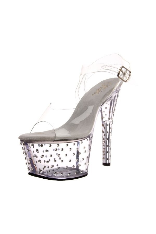 Pleaser Stardust 708, Sandales femme, Transparent Clr/Blk , 42 EU