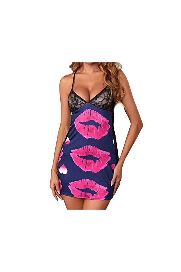 Générique Femme Lingerie Nuisette, Chemise De Nuit Sexy Imprimée Body Érotique Mini Jupe Club Libertin Vêtements Rouge Zippé