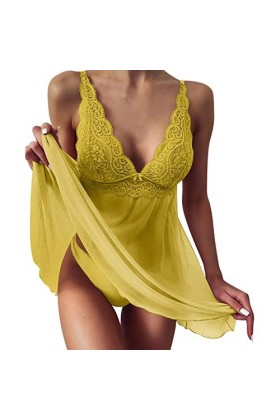 PANPANY Chemise De Nuit en Lingerie pour Sexy Femme 2023 Femme Cadeau String Sexy Saint Valentin Sexy Dentelle Night Wear Pus