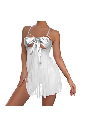 Femmes Sexy Lingerie Nuisette V-Cou Ouverte Bretelles Dos Nu Cils Dentelles Transparent String Ensemble Lingerie Femme Halter