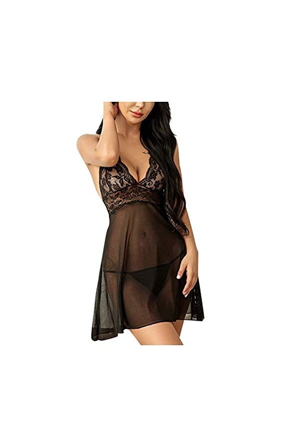 Luckywaqng Mini jupe sexy pour femme - Ensemble de sous-vêtements sexy - Robe de nuit - Pajamas en dentelle - Lingerie sexy, 