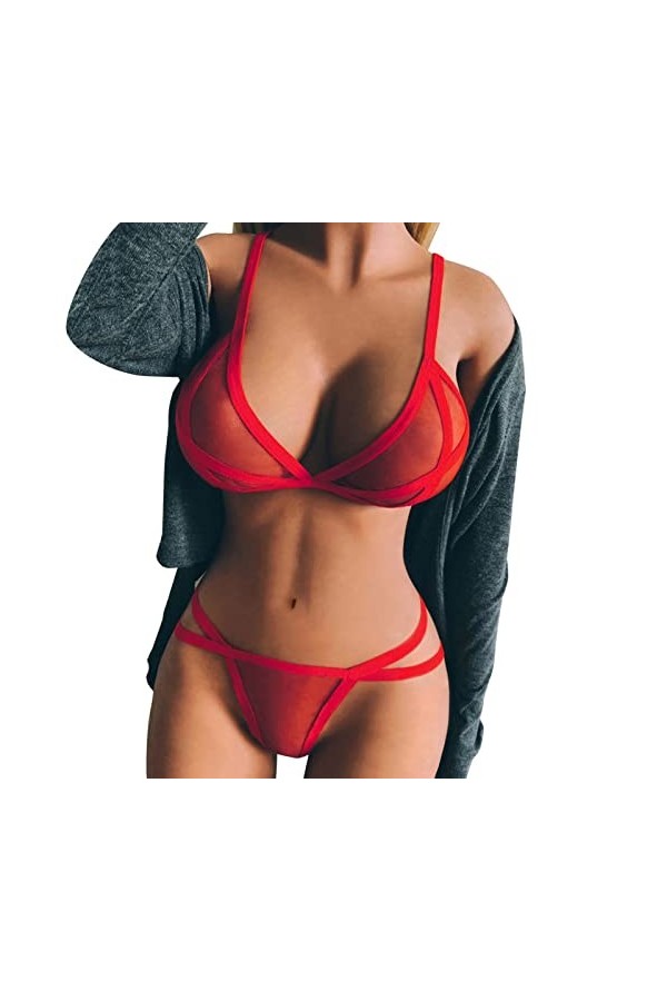 BOTCAM Ensemble de lingerie 2 pièces pour femme avec armatures en maille en acier et armature, Blanc., XL