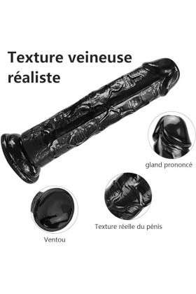 large gode pénis noir, énorme gode realiste 25cm plaisir femme xxl avec ventouse grand pour le jeu mains libres simulation an