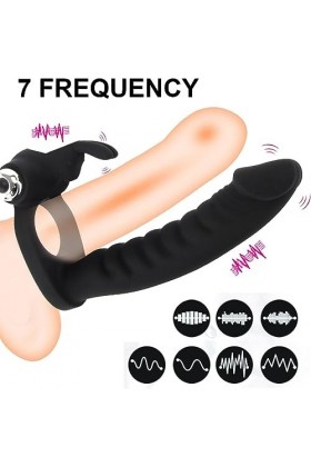 Double Penetrateur Gode Vibrant pour Couple 2 Anneaux Gros Silicone avec Ventouse Forte Coupe Réaliste Hommes Couples Grande 