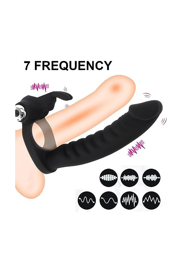 Double Penetrateur Gode Vibrant pour Couple 2 Anneaux Gros Silicone avec Ventouse Forte Coupe Réaliste Hommes Couples Grande 