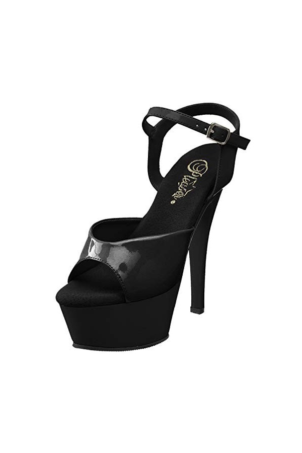 Pleaser KISS209/B/LE Sandales Femmes, Cuir Noir/Noir, 10 UK