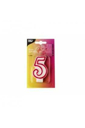 Papstar Birthday Candles 7.3&nbsp;cm White 5&nbsp;with Red Edge&nbsp;–&nbsp;Wax Candles 73&nbsp;mm 