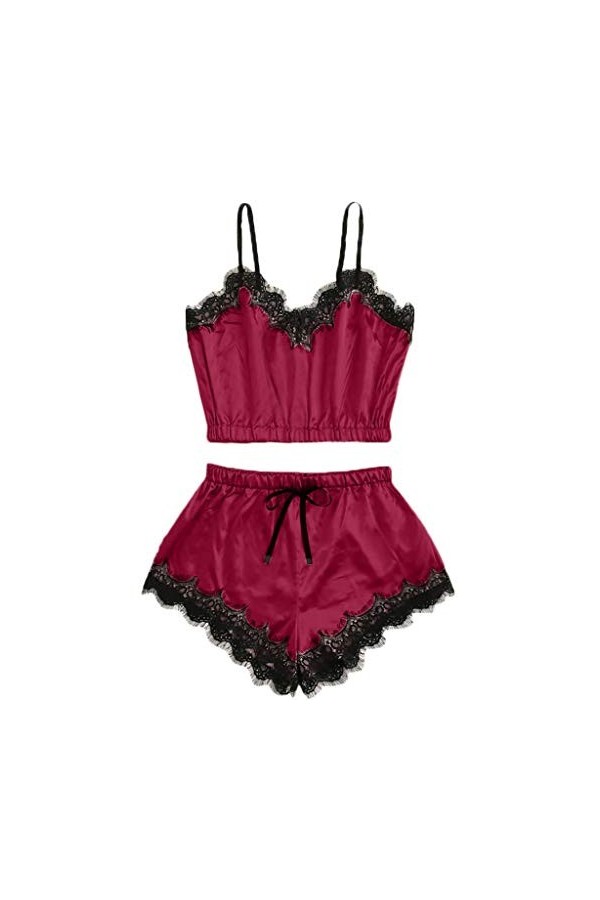 Luckywaqng Lingerie sexy sans manches en dentelle pour femme, Bordeaux, L