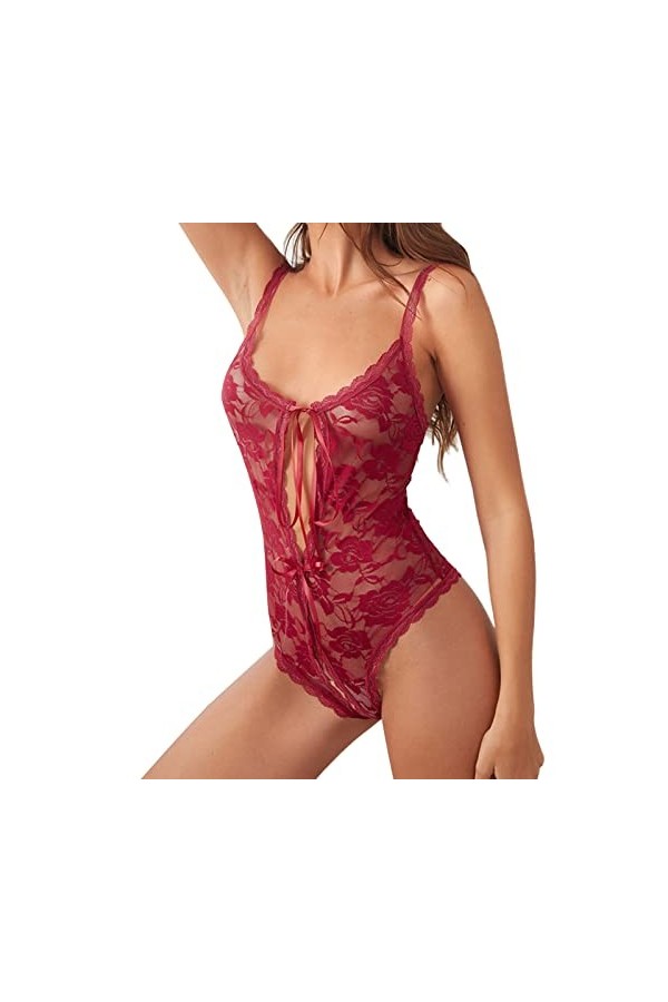 Générique Femmes Sexy Dentelle Tentation Sling Taille Sangle Ouverte Crochet Lingerie Pyjamas Sert Taille Lingerie Red, L 