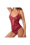 Générique Femmes Sexy Dentelle Tentation Sling Taille Sangle Ouverte Crochet Lingerie Pyjamas Sert Taille Lingerie Red, L 