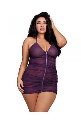 Dreamgirl Nuisette Grande Taille Violette froncée avec Zip