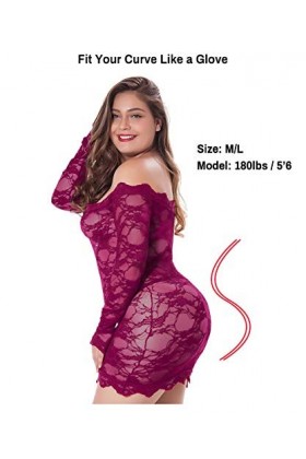 LINGERLOVE Womens Plus Size Sexy Lingerie Chemise Nuisette Floral en Dentelle Voir à Travers Le Body Lingerie, Vin Rouge, 3X/