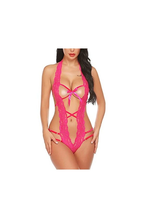 Avidlove Nuisette en dentelle pour femme avec décolleté plongeant en V, Bleu paon, S