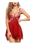 klier Nuisette sexy en dentelle avec col en V pour femme, A-rouge vin, 4X-Large